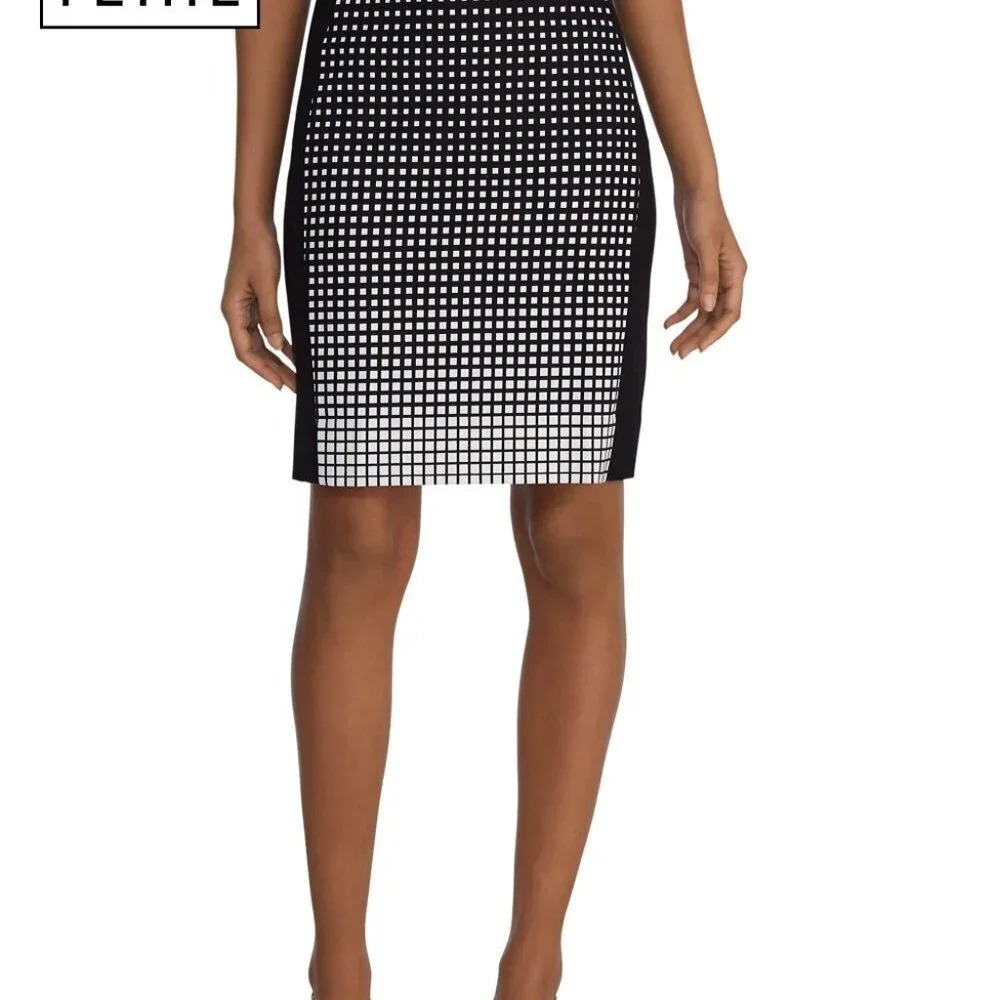 WHBM Graphic Squares Printed Pencil Skirt Black White Size 8